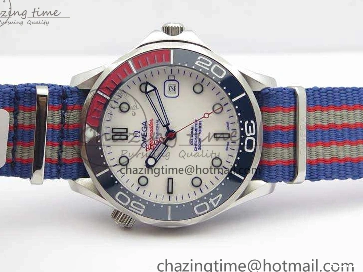 0213 FashionForward Seamaster 300M 007 SS URF 1:1 Best Edition White Dial Ceramic Bezel On Nylon Strap A2507(Free SS Bracelet) 8118